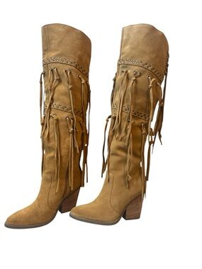 Dingo Tan Fringe Suede Over-the-Knee Boots size 6.5